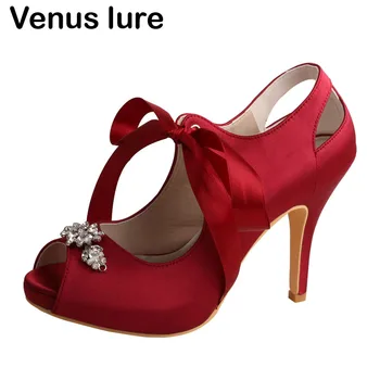 Vênus atrair Artesanais Personalizados Mulher de Vinho Vermelho Plataforma com Fita Peep Toe de Casamento Nupcial