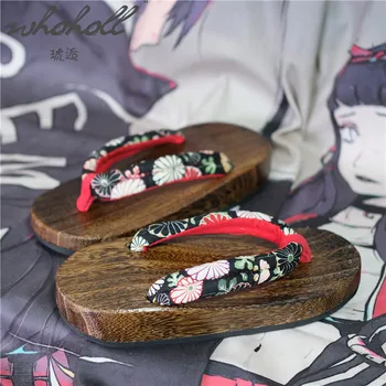 WHOHOLL Japonês Tamancos de Verão, Chinelos de quarto das Mulheres, Plataforma de Cunha Chinelos de quarto Samurai Sandálias Flip-Flops Cosplay Sapatos de Animação
