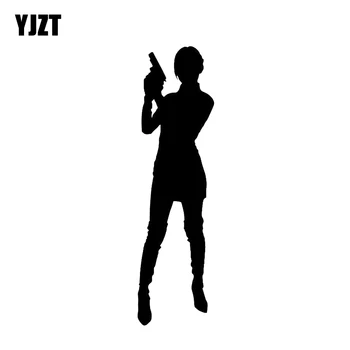 YJZT 4.4*15,9 CM Interessante Sexy Menina Mulher Arma Gráfico Adesivo de Carro Preto Janela de Acessórios de Vinil C12-0358