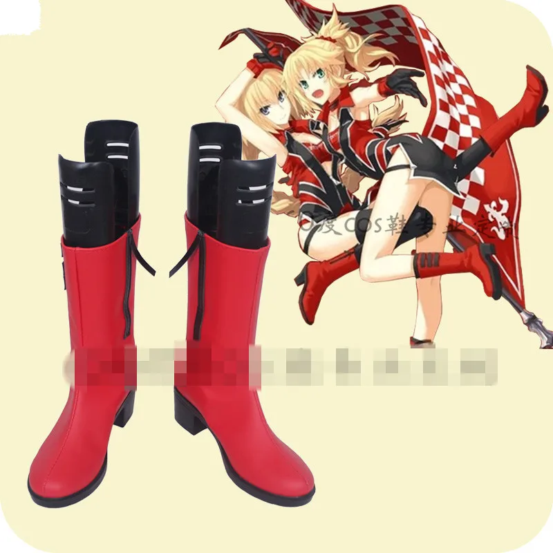Anime cosplay de Fate/Grand Ordem FGO corrida de Joana d'Arc Mordred cosplay sapato botas vermelhas de Um