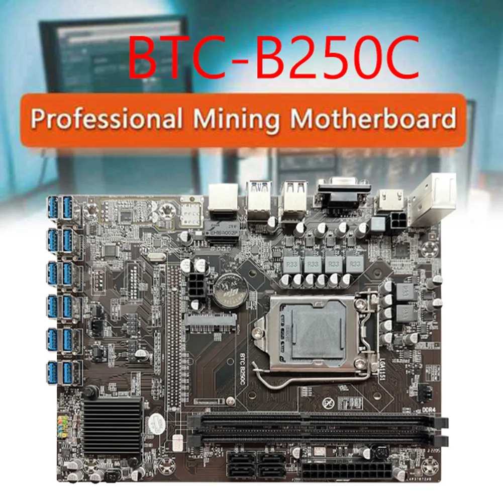 B250C BTC placa-Mãe 12GPU PCIE para USB3.0 Slot+G3930 CPU+4PIN para SATA Cabo+Ventilador de Refrigeração LGA1151 ETH Mineiro placa-Mãe 4
