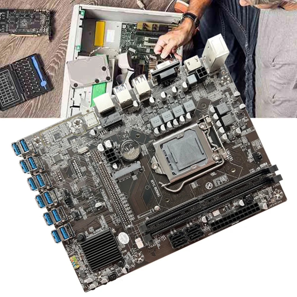 B250C BTC placa-Mãe 12GPU PCIE para USB3.0 Slot+G3930 CPU+4PIN para SATA Cabo+Ventilador de Refrigeração LGA1151 ETH Mineiro placa-Mãe 5