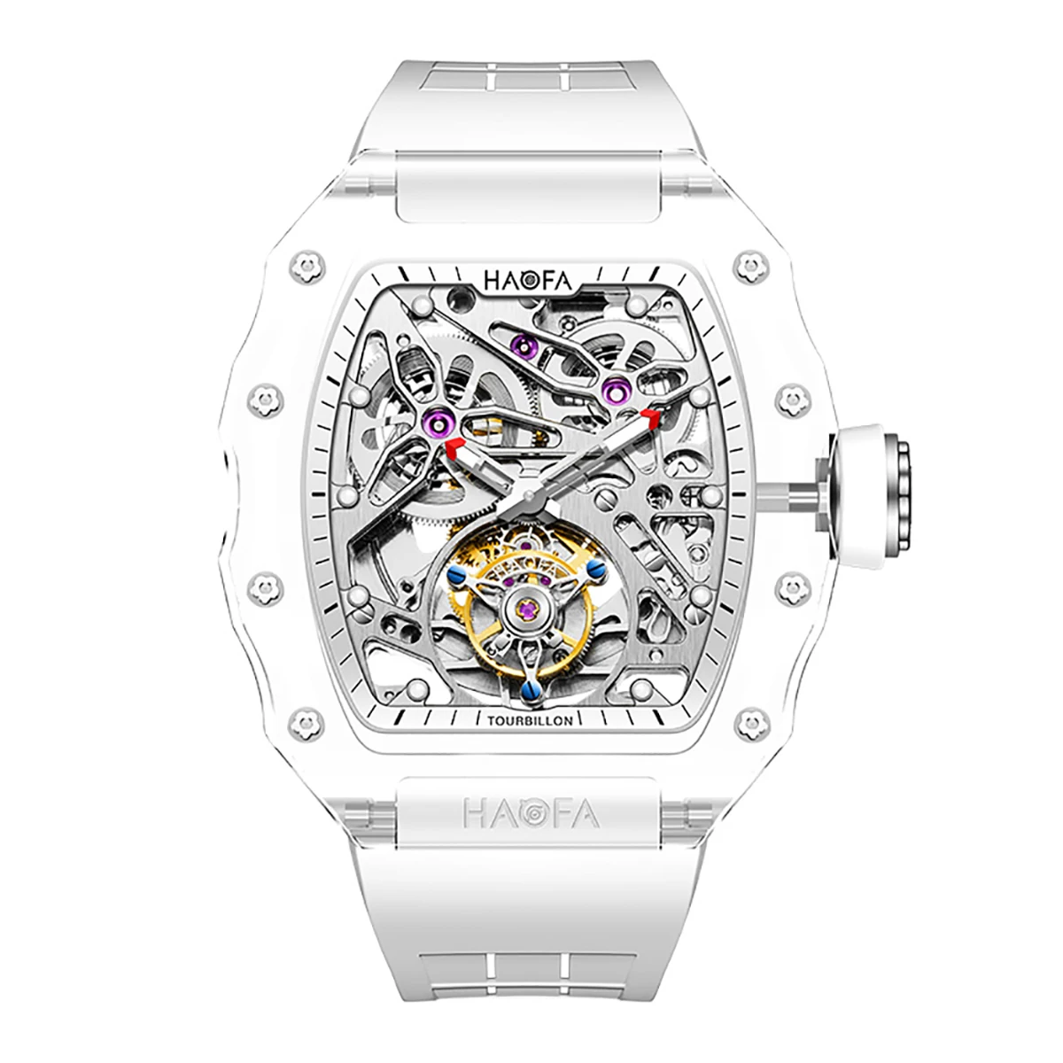 Haofa Total De Cristal Transparente Esse Relógio De Luxo Esvaziamento Relógio Mecânico Automático Impermeável Luminosa Mens Watch 2201