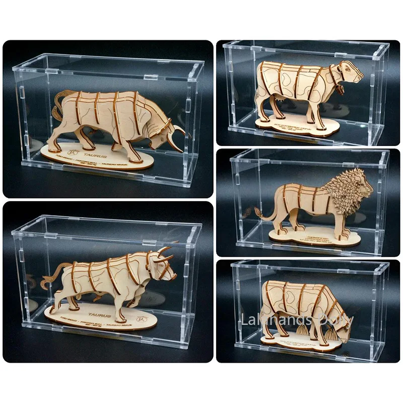 Casa de bonecas Mini Artesanal 3D em Madeira Modelo Animal e à prova de Poeira Caixa de Decorações para Casa de Boneca de Mesa, Acessórios de Decoração