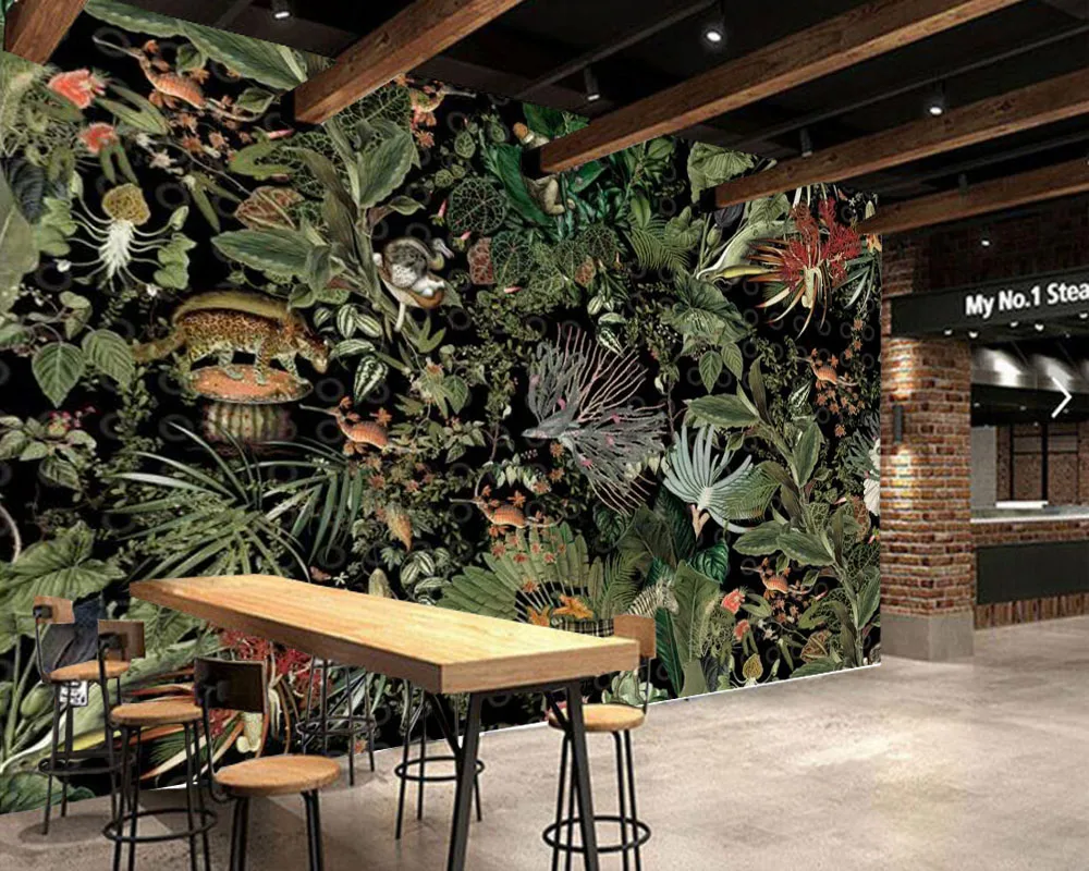 Papel de parede personalizado verde de plantas tropicais de folhas de papel de parede mural,sala de tv de parede quarto decoração de casa