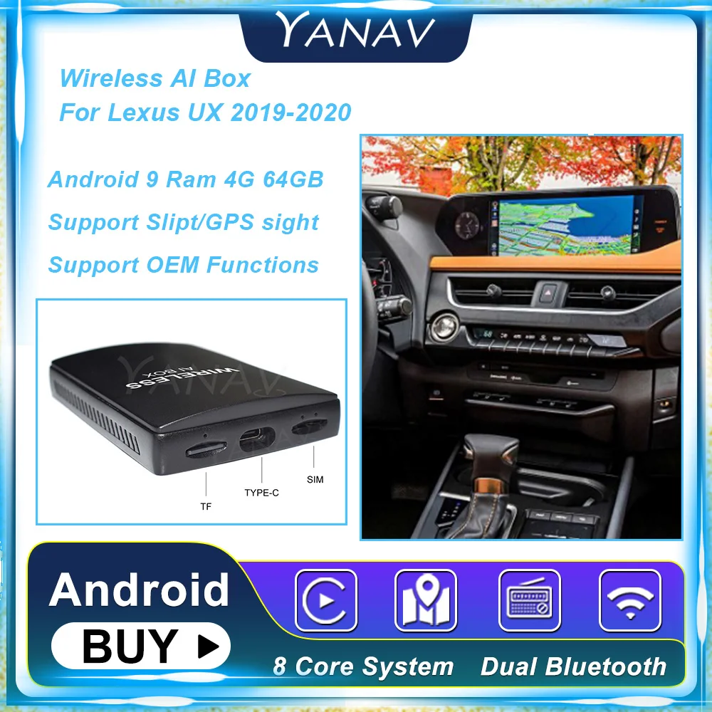 Android 9 4G 64GB Carplay sem Fio Ai Caixa Para Lexus UX 2019 2020 Qualcomm 450 Carro Smart Box Plug and Play Netflix de Vídeo do Google