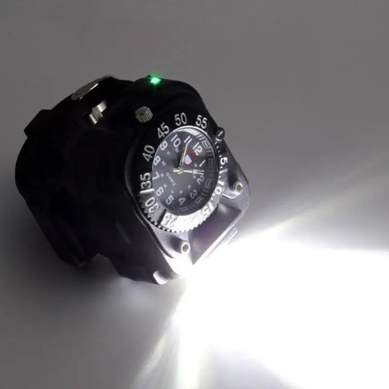 LED Relógio de Pulso Lanterna Tocha de Luz de Carregamento USB de Pulso Modelo Tático Lanterna elétrica Recarregável 5