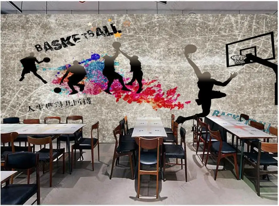 Foto 3d papel de parede na parede Retrô parede de cimento de esportes basquete pintura de quarto, decoração de papel de parede para parede na rola