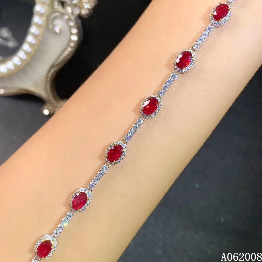 KJJEAXCMY fina prata esterlina da jóia 925 embutidos natural rubi delicado, feminino de luxo mão pulseira teste de apoio