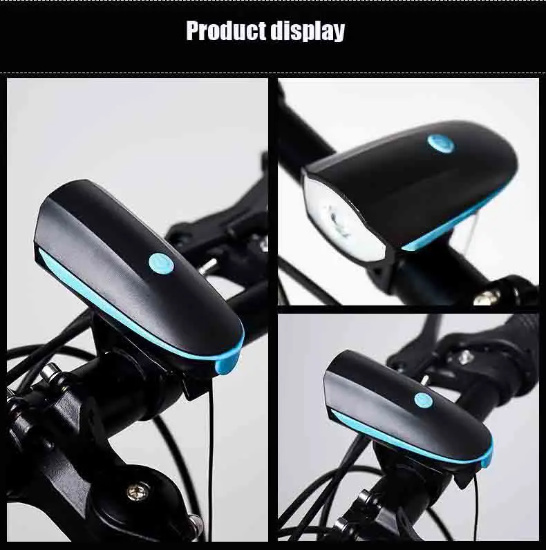 Luzes da bicicleta Conjunto com Chifre USB Recarregável de Bicicleta Farol & Luz da Cauda & Horn à prova d'água 3 Modos de Iluminação se Encaixa Bicicletas 5