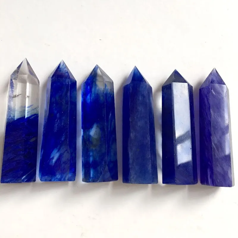 Azul fundição de cristal de quartzo varinha ponto de minerales cura pedras preciosas feng shui decoração de reiki pedras