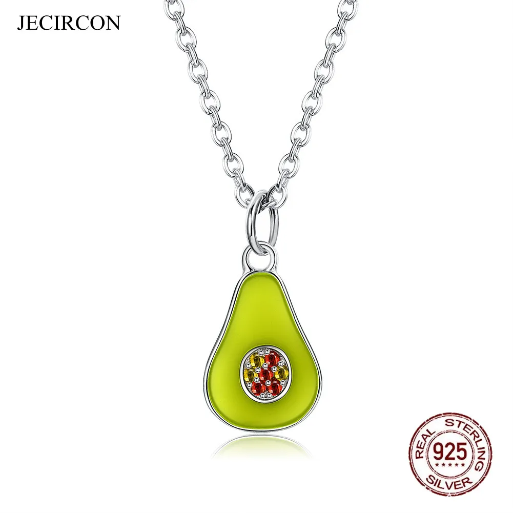 JECIRCON 925 Prata Esterlina de Abacate, Pingente de Colar de Frutas Verdes Europeus e Americanos Colar para a Menina Fine Jewelry, o Melhor Presente que