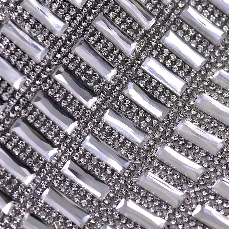 JUNAO 5*15mm de Correcção de Vidro transparente Strass Malha de Caimento Tecido de Cristal Apliques de Ferro Em Strass Faixa de DIY Sapatos 3