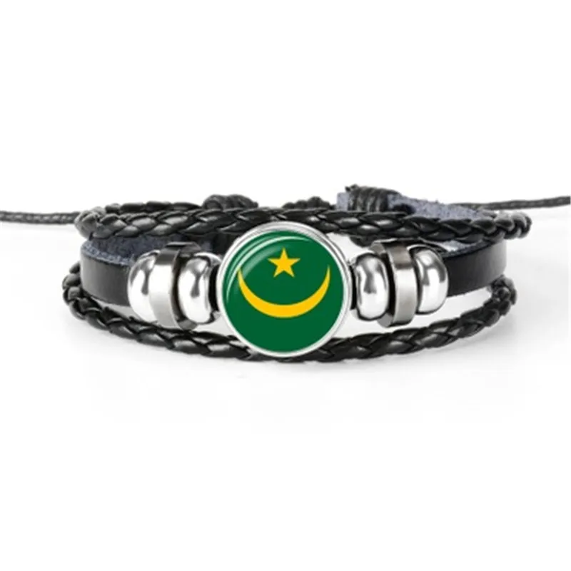 Venda quente Libéria, Líbia, Malawi, Ilhas Marshall, Mauritânia, Lesoto bandeira bracelete, bracelete de mão-de tecido multicamadas, pulseira de couro