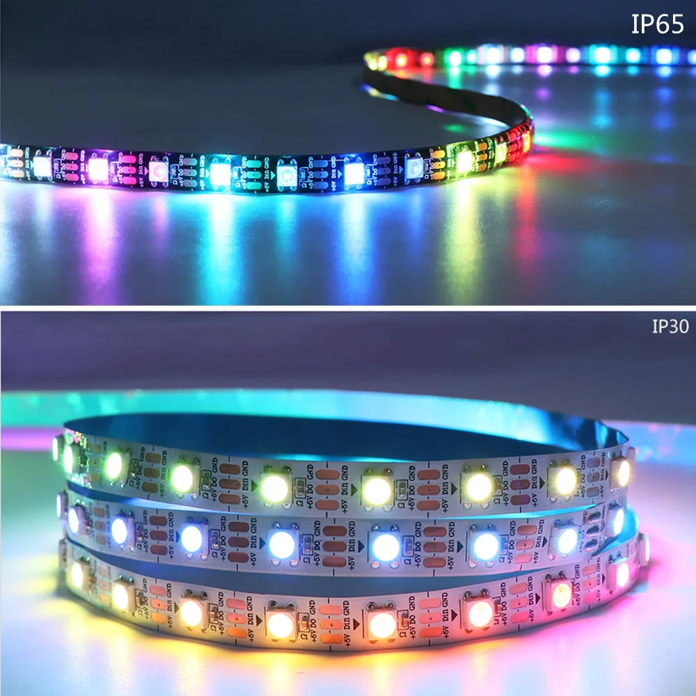 RGB LEVOU Luz Strip 5V WS2812B Sonho Cor Flexível LED Fita Individualmente Endereçável Pixel Luzes 18/30/60Leds/m Fita de Diodo 4