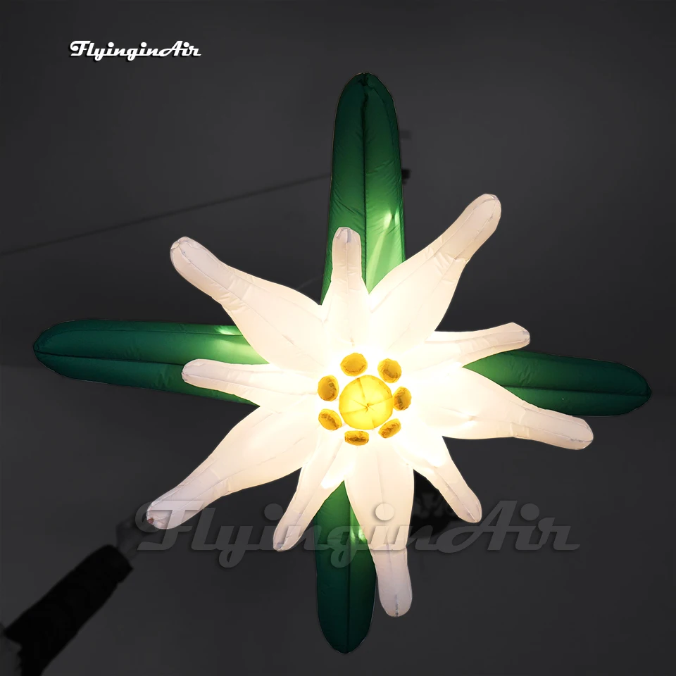 Suspensão personalizado Balão de Iluminação Inflável Flor Com Folhas de 2m Branco Sopro de Ar Até Flores Para a Decoração do Partido