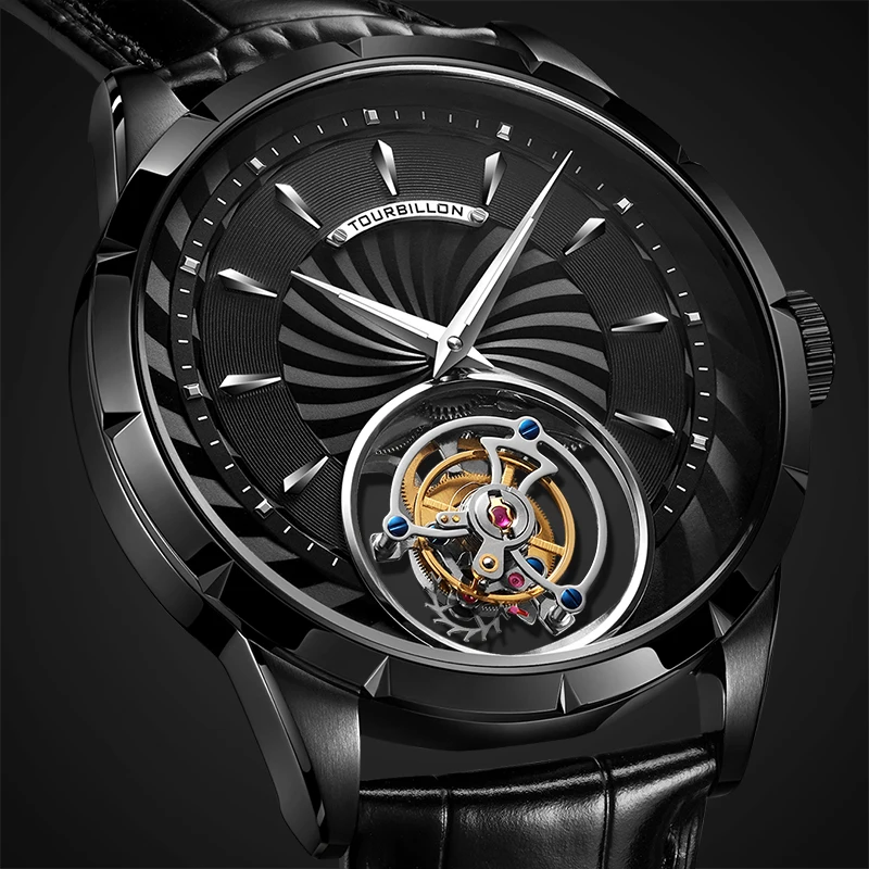 Verdadeiro Turbilhão de Homens Relógios Esqueleto Movimento Mecânico de melhor Marca de Luxo Impermeável, Relógios de Pulso Para Homens montre homme luxe
