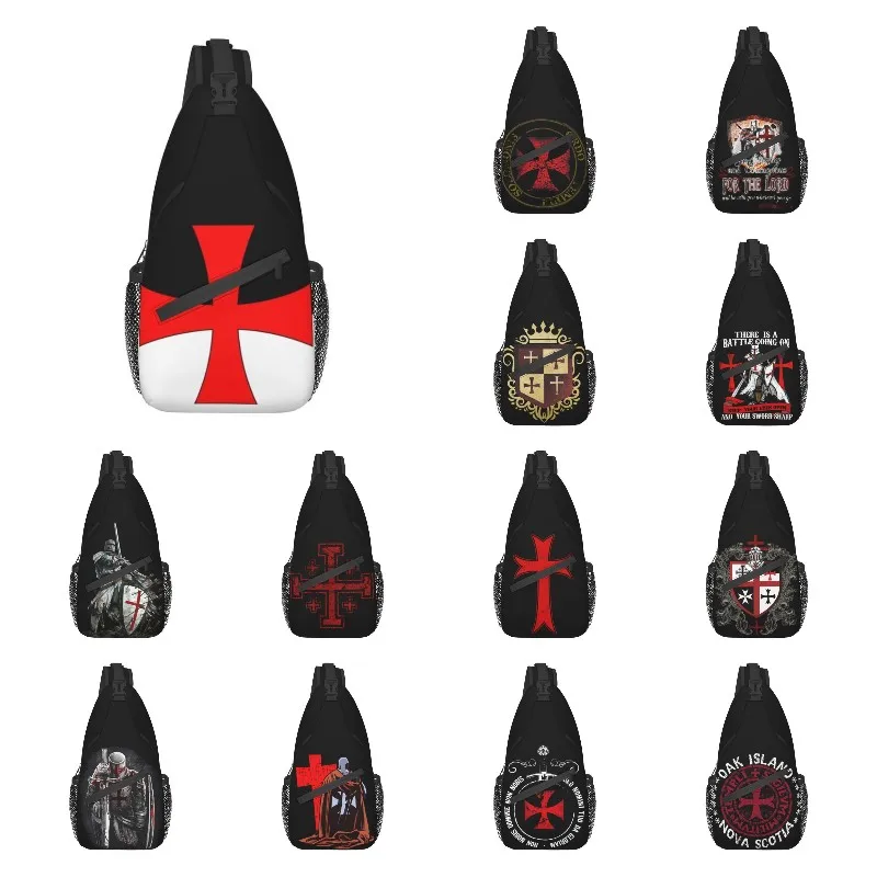 Os cavaleiros da Cruz dos Templários Escudo Símbolo Crossbody Sling Mochila Homens Medievais Emblema no Peito Bolsa de Ombro de Viagem Mochila de Caminhada