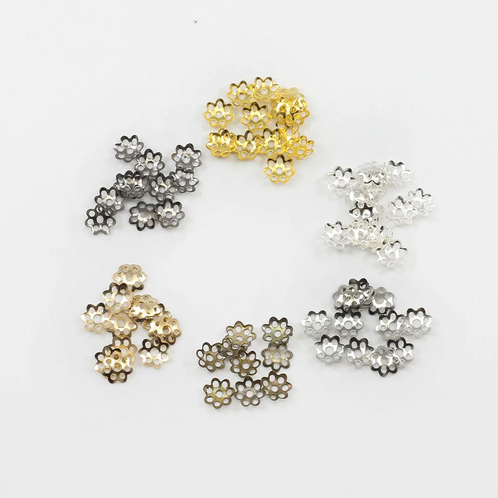 600pcs/Muito DIY material de jóias de metal oco talão de suporte inferior flor de apoio ao pequeno ameixa flor pérola tampa 0