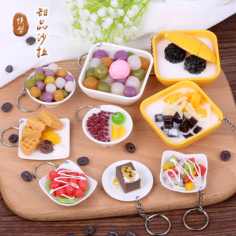 Mini Simulação De Plástico Falso Artificial De Frutas Salada De Queijo De Manga Taro Modelo De Partido De Alimentos Sobremesa Decoração Adereços Com Chaveiro