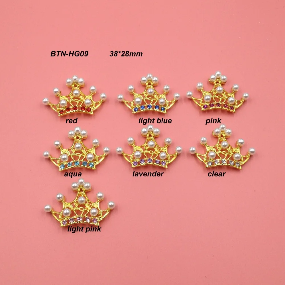 Frete grátis chapeamento de ouro 43*30mm de strass coroa tiara flatback misturar cores 50PCS/MUITO(BTN-HG09) 0