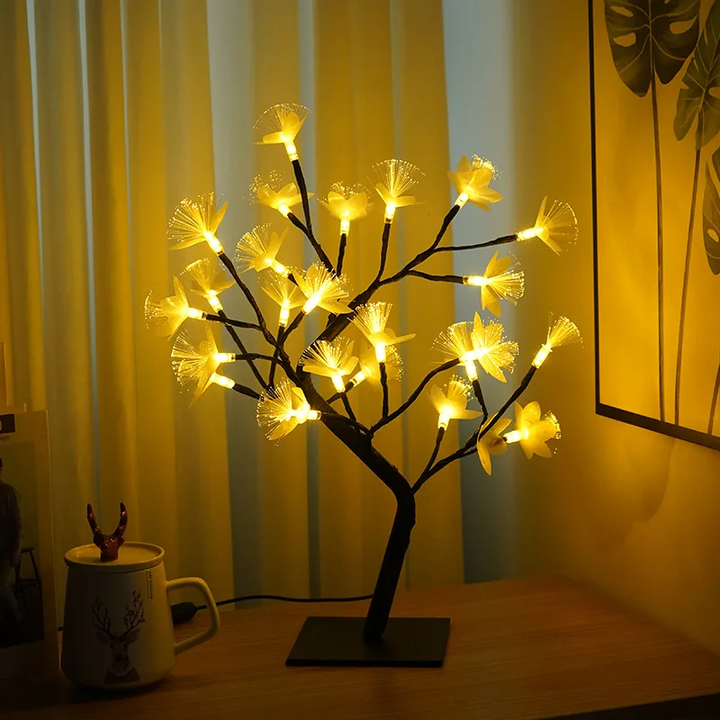 LED USB de Fibra Óptica Flor Casa de Casamento Decoração de Natal Árvore de Lâmpada a Energia da Bateria de Fadas Quarto de Presente a Luz da Noite