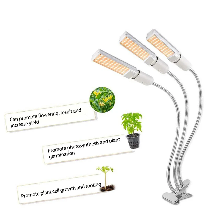 Espectro completo Plantas de interior LED Cresce a Luz Fito Lâmpada 3 Cabeça USB, temporizador de Luzes Crescentes growbox Crescimento sala de emissões de gases de efeito Titular Clipe 5