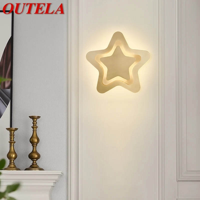 OUTELA Interior de Bronze Star Formas de Lâmpada de Parede LED 3 Cores Simples Criativo Candeeiro de Luz para a Casa, Decoração de Sala de estar
