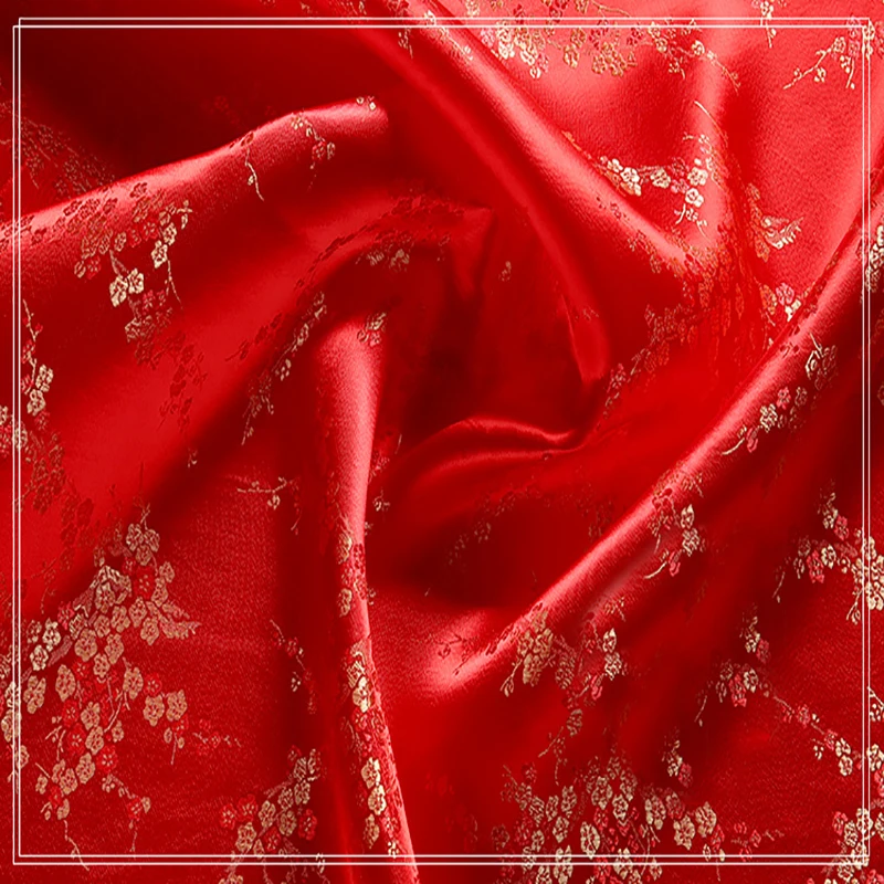 90cmx100cm flor vermelha jacquard tapeçaria de cetim jacquard tecido Pano de cama de colcha de retalhos de tecidos Têxteis-lar de Costura