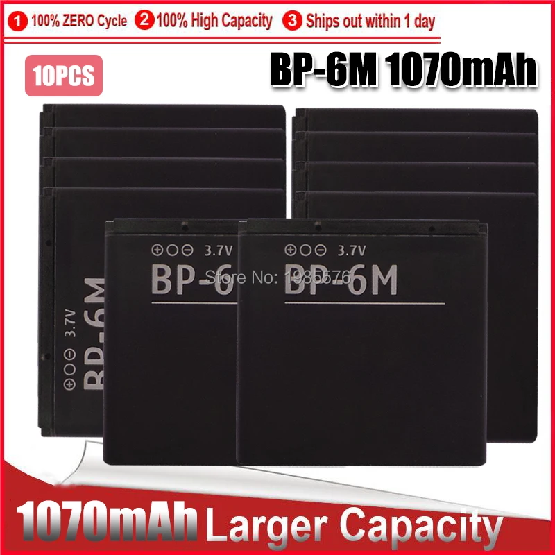 10PCS BP-6M bateria do telemóvel para o Nokia N73 N77 N93 N93S 3250 6151 6233 6234 6280 6288 6290 9300I 9300 BP6M