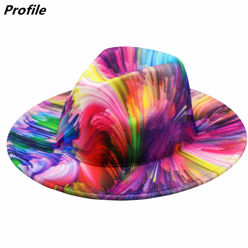 2021 Fedora chapéu de inverno de cores 3D graffiti tie-dye chapéu céu estrelado brim liso neutro jazz chapéu padrão de moda шляпа женская