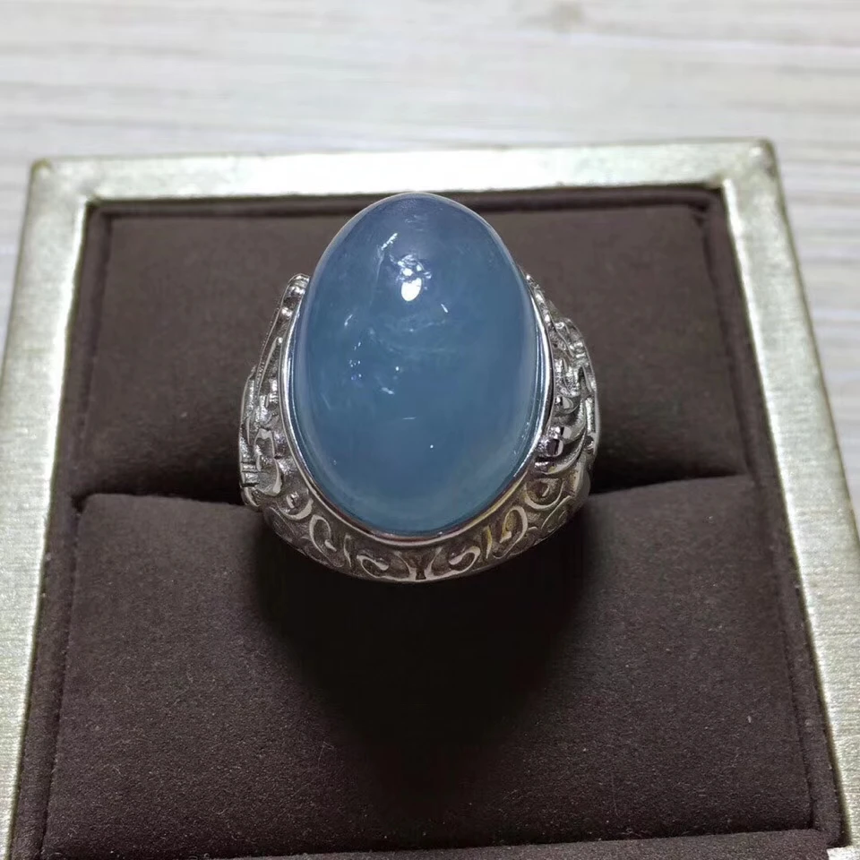 Natural Azul Aquamarine Anel Ajustável 20 x 15 mm de Cristal Cordão de pedra preciosa Do Brasil Prata 925 Esterlina, Anel da forma AAAAA