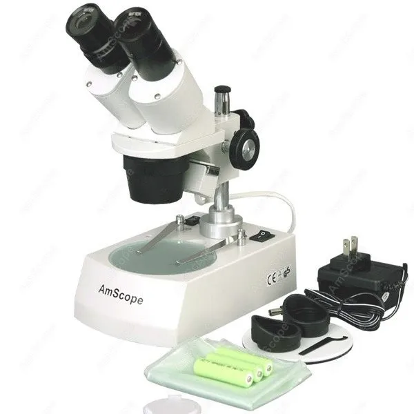 Sem fio Estéreo Microscópio-AmScope Suprimentos 10X-20X-30X-60X LED sem fio 2-Luzes Estéreo Microscópio w Baterias Recarregáveis