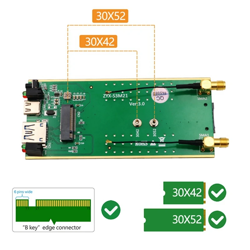 1 Conjunto de M. 2 Para USB 3.0 Adaptador Com Slot para Cartão SIM Para Micro SIM-SIM Nano SIM 3G 4G 5G Módulo 2