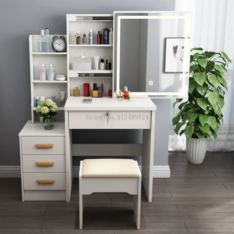 Novo, moderno e minimalista branco mesa quarto cômoda com espelho, armário cadeira integrado cômoda branca mesa de penteadeira de móveis
