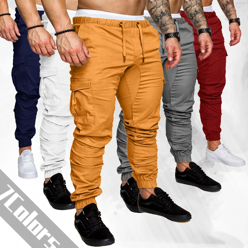 Nova Moda dos Homens Multi-Bolso do Macacão de Esportes Calças Ocasionais de Mens Fitness Cordão Calças dos Homens Jogger Track Pants