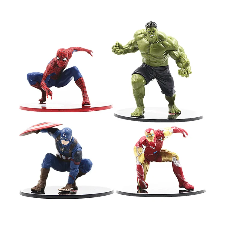 4Pieces Vingadores Homem de Ferro, Capitão América, Homem-Aranha, Hulk, Thor Figura de Ação Garoto de brinquedo Cartoon Coleção de figuras de presente para amigo
