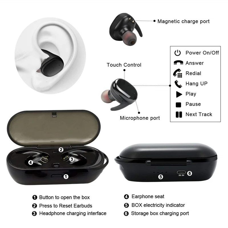 Original Y30 TWS Fones de ouvido sem Fio 5.2 Telefone Inteligente Fones de ouvido Bluetooth Toque de controle 9D Som de Fones de ouvido Fone de ouvido com Cancelamento de Ruído 5