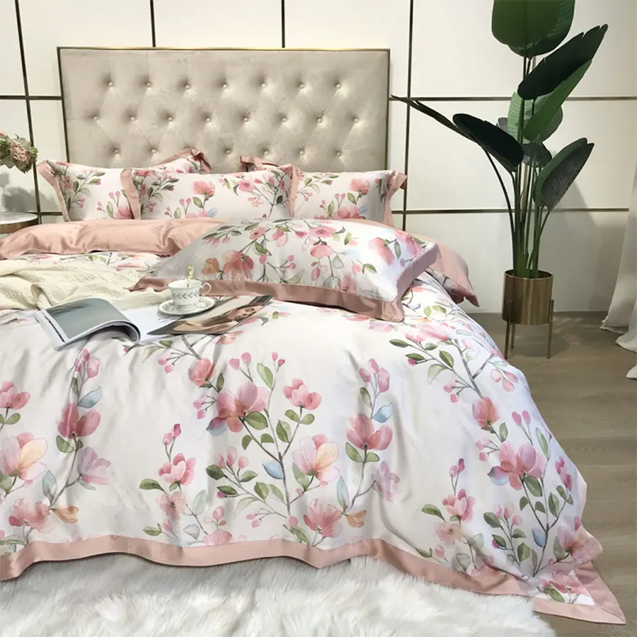 Europeia bonito flor-de-rosa conjunto de roupa de cama da menina,completo, rainha, rei rústico floral duplo têxteis lar lençol fronha de capa de edredão