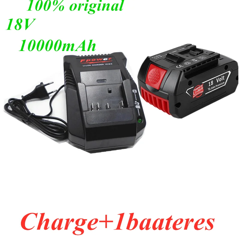 100% novo 18V 10000mAh bateria de iões de lítio bat609, bat609g, bat618, bat618g, bat614, 2607336236 carregador para Bosch berbequim 1