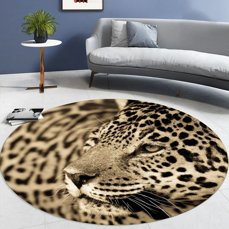 Leopard Print do Tapete da Sala de estar de Animais de Estilo Nórdico Rodada Tapete No Chão do Quarto de Cabeceira Tapete de Área 3D Tapete de Casa Para as Crianças a Jogar
