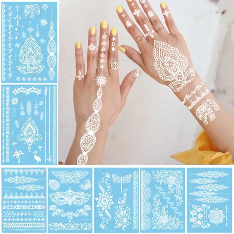 Sexy Mandala Tatuagem De Henna Laço Branco Jóias Indiano Lado Da Etiqueta Temporária Tatuagem Da Arte Corporal Impermeável Tatoo De Casamento Para A Noiva