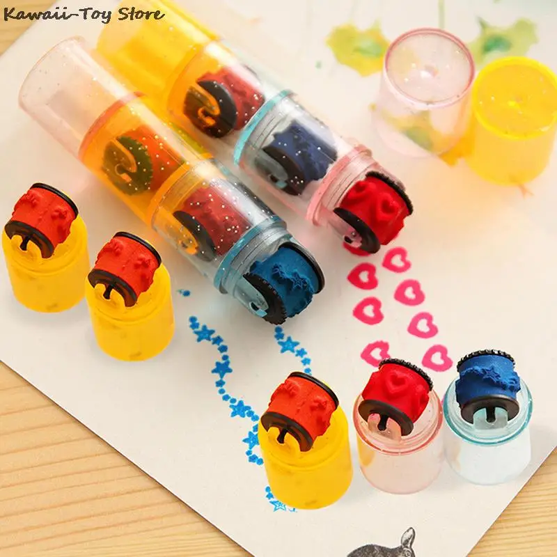 Plástico Mini Tinta de Carimbo de Rolo Diário Selo de Diversão para Crianças de Brinquedo Almofada de Tinta dos desenhos animados de DIY