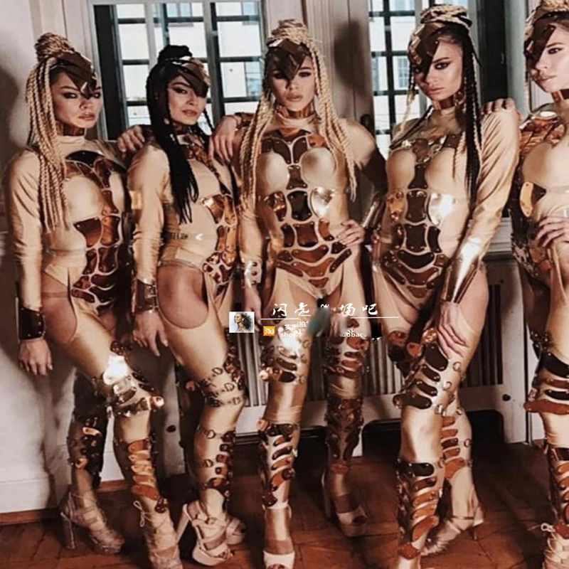 Sexy Ouro bodysuit tecnologia espacial Futuro gogo DS estágio equipe de dança roupa de cosplay fantasia