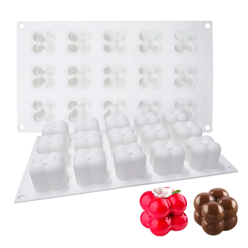 15 da Cavidade do Cubo de Rubik Bolo Mousse de Molde de Silicone 3D de Chocolate Cozimento Molde de Sobremesa Bolo de DIY Decoração de Arte de Bolos de Artesanato
