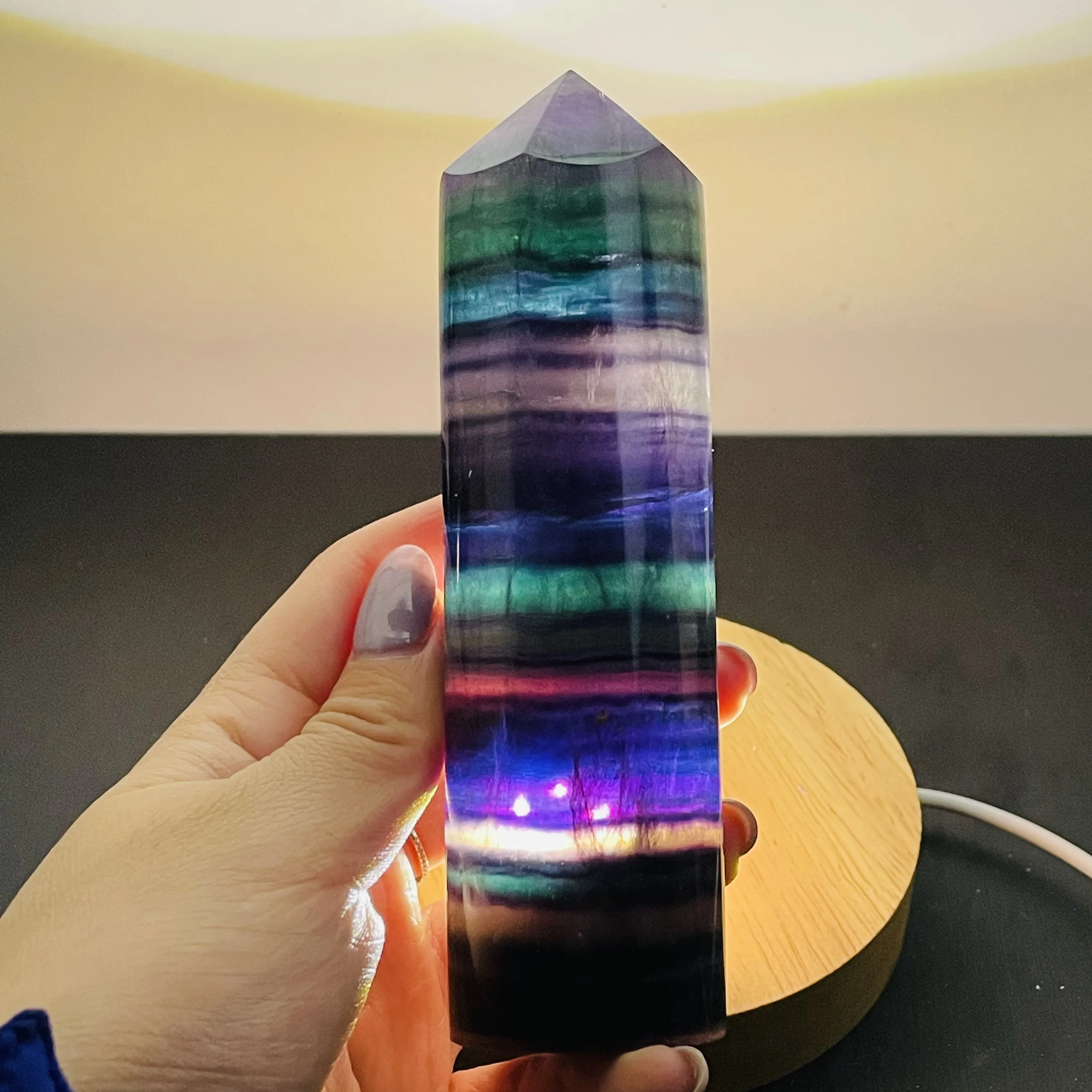 Natural Do Arco-Íris Multi-Nível Fluorite De Cristal De Quartzo Obelisco Cura Decoração 2
