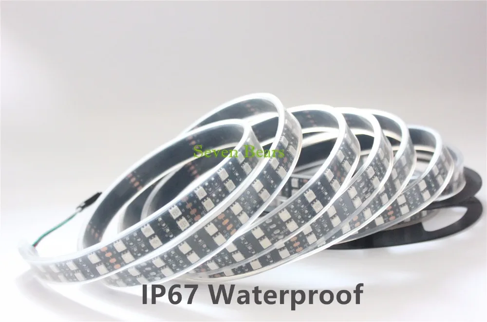 IP67 Tubo de Silicone à prova d'água Preto PCB LED Strip RGB 5050 Linha Dupla,Preto Placa do PWB,,120LED/m,5m 600LEDs DC12V Preto do PWB 2