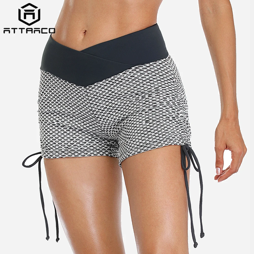 Attraco do Yoga das Mulheres Shorts de Ginástica Roupas Alveolate Verão com Cordão Bowknot Para andar de Bicicleta de Treino Sportwaer