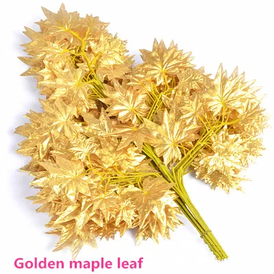 12 Pcs Artificial Golden Maple Leaf Maço De Flores Do Casamento De Prata Plástico Ramos Falso Plantas De Parede De Material Hotel Casa Deco