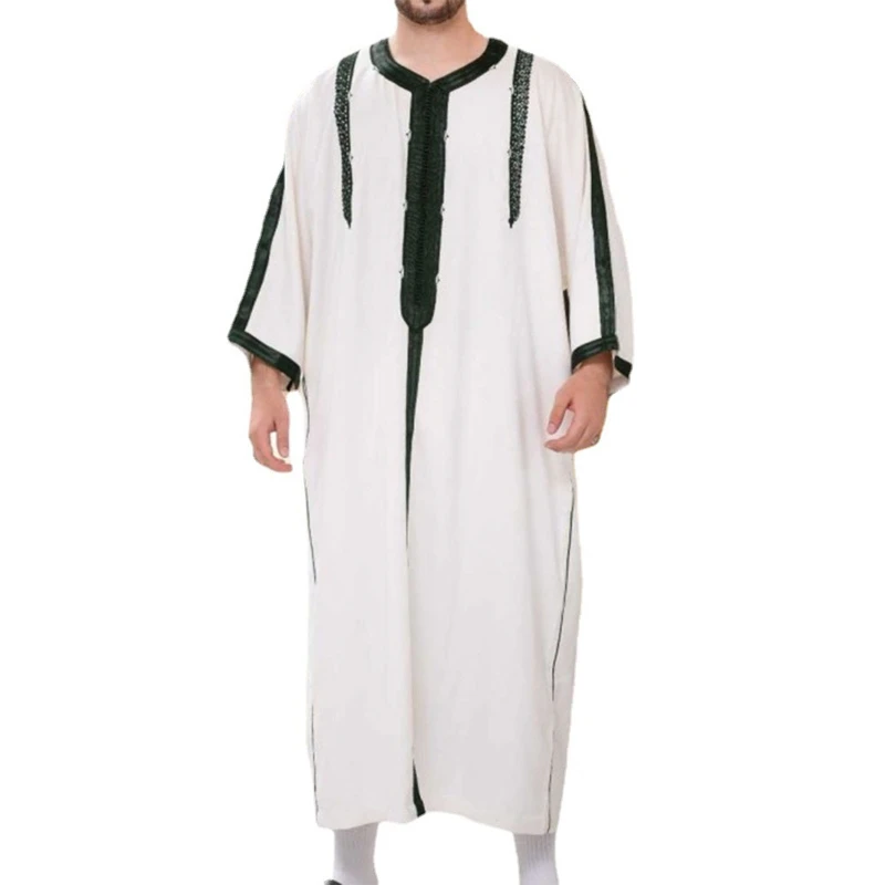 Muçulmano Roupa Vestido de Muçulmano do Ramadã Vestido de Camisa Oriente Médio Jubba Thobe Homens Manto w/ Manga Longa Muçulmanos do sexo Masculino Camisa Henley